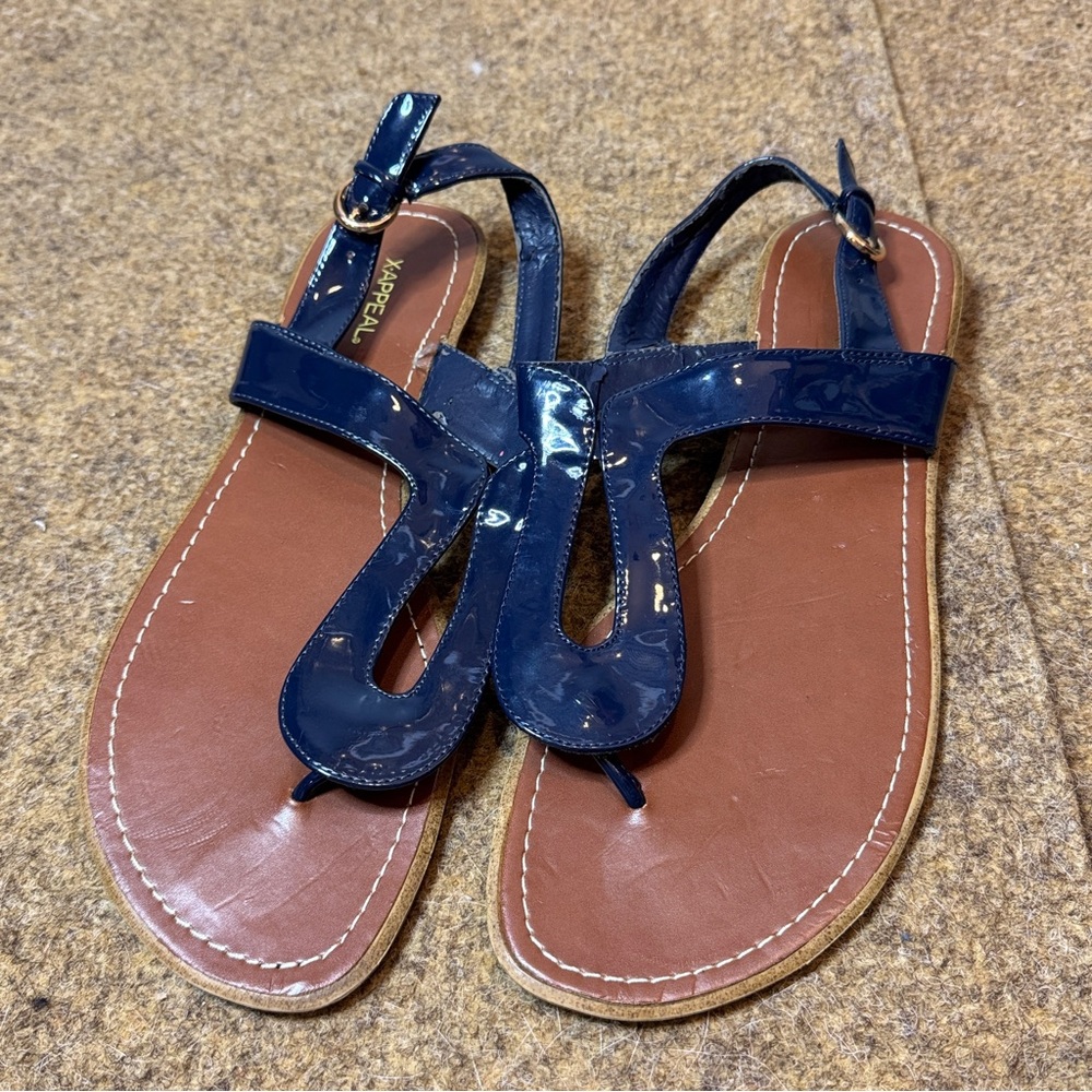 X-APPEAL Blue Patented T--Strip Thong Sandals Flip Flops Size 11